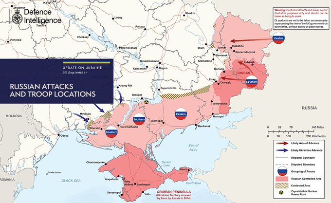 Russian attacks and troop locations map 23/09/22
