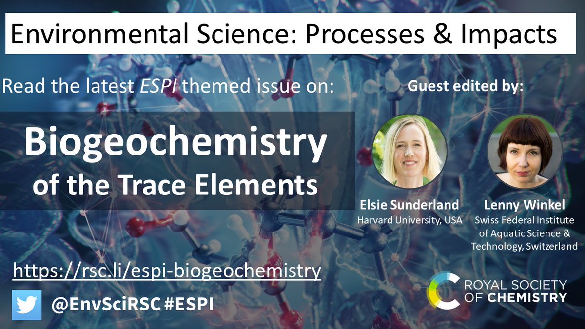 Environmental Science Journals of the RSC (@envscirsc) on Twitter photo We are delighted to announce the latest #ESPI themed issue on Biogeochemistry of the Trace Elements! Thank you to the authors and to the guest editors Elsie Sunderland and Lenny Winkel for an amazing issue.  Read the issue here: rsc.li/espi-biogeoche…
#ESPIBiogeochemistry We are delighted to announce the latest #ESPI themed issue on Biogeochemistry of the Trace Elements! Thank you to the authors and to the guest editors Elsie Sunderland and Lenny Winkel for an amazing issue.  Read the issue here: rsc.li/espi-biogeoche…
#ESPIBiogeochemistry