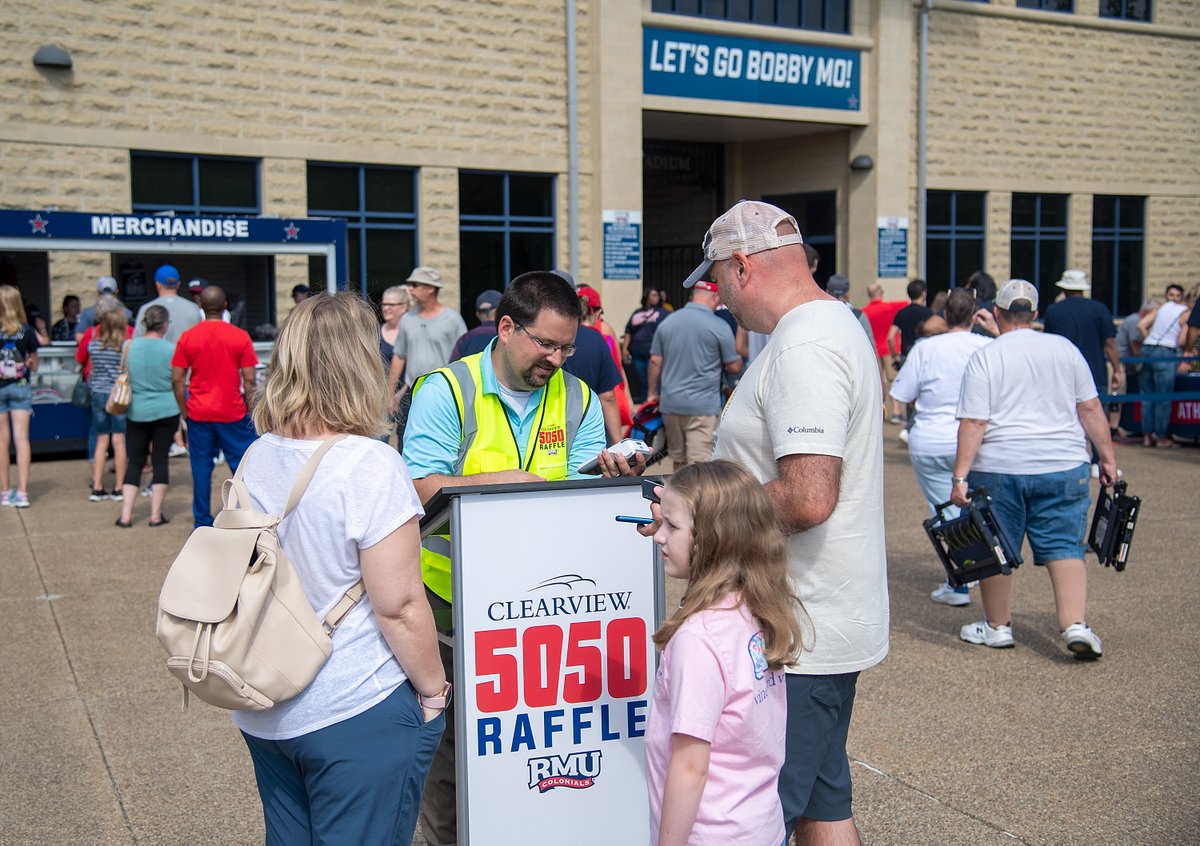 Your next chance to win the @Clearview_FCU 50/50 Raffle 🎟️ is this Saturday, September 24th when @RMU_Football takes on ETSU🏈 Raffle sales will start at 10:30am 🕥 Hit the link below for more into ⤵️ 💻: bit.ly/3CNfeCw #RMUnite | 🔵⚪️🔴