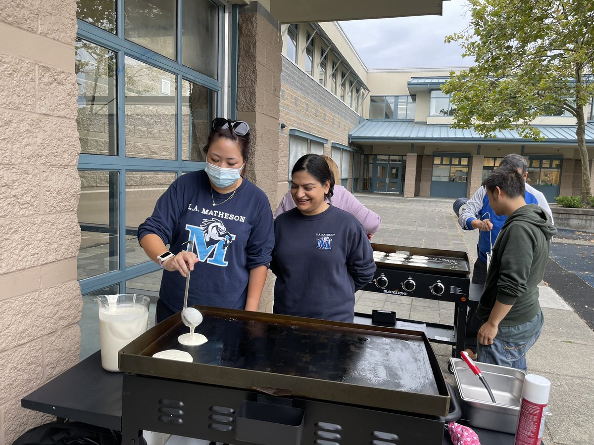 Great way to start our Grade 8 Retreat at L.A. Matheson!  Pancake breakfast! #wearemustangs @Surrey_Schools #yummy #LAMFAM