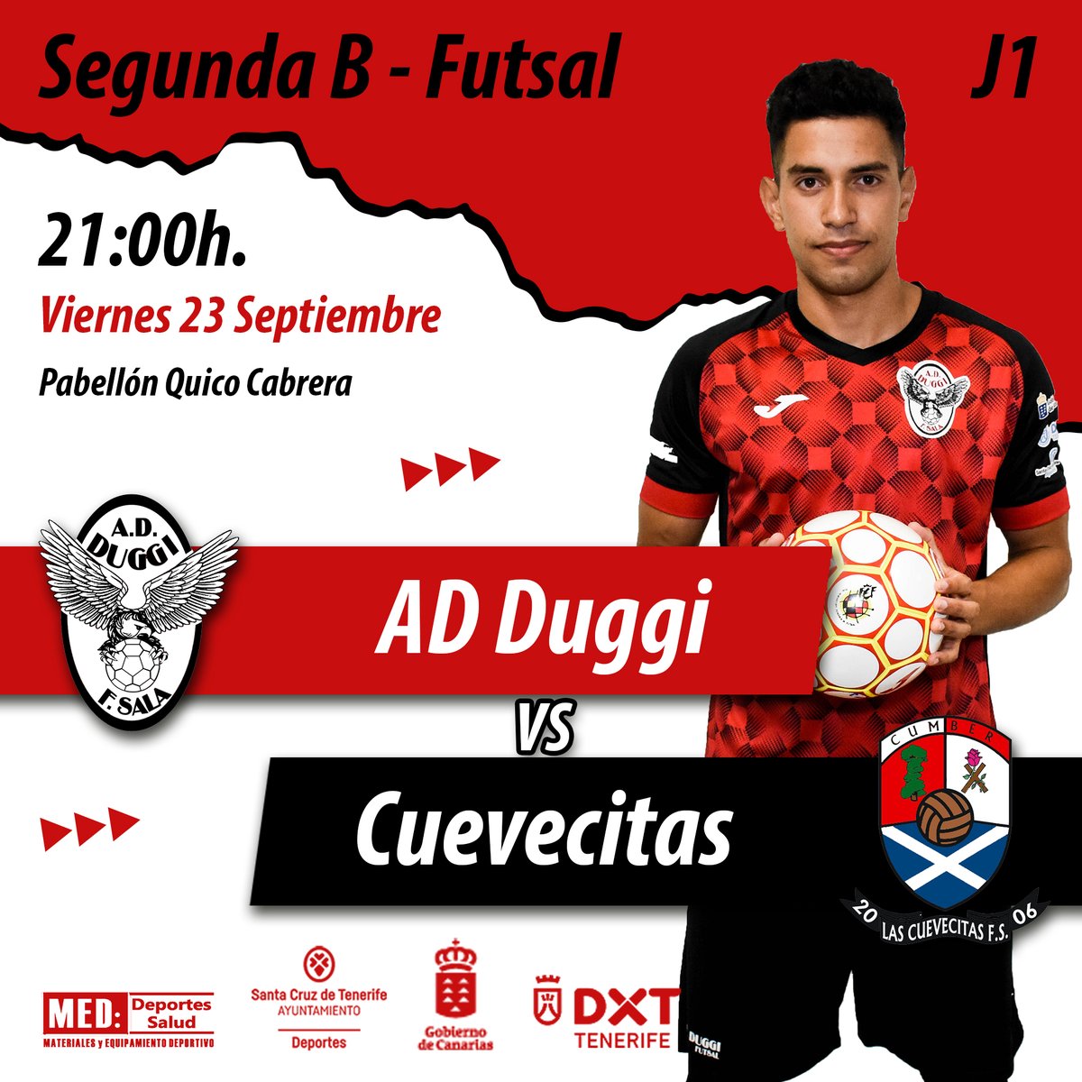 ADDuggi's tweet photo. Esta noche vuelve el futsal a Santa Cruz. ¡Comienza la temporada de AD Duggi Futsal en Segunda B!

🆚 Las Cuevecitas FS
⌚ 21:00h.
🏟️ Pab. Quico Cabrera
🏆 Jornada 1
.
.
.
#SentimientoRojillo❤️ #DuggiCuevecitas🆚 https://t.co/XmQnVHOGWJ
