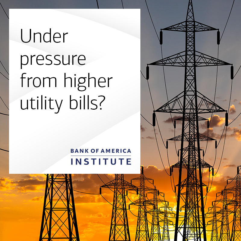 BofA_Business's tweet photo. Rising #utilityprices are straining some budgets. In our recent survey, about 17% of households missed or made a late utility bill payment. Read more in our latest analysis.