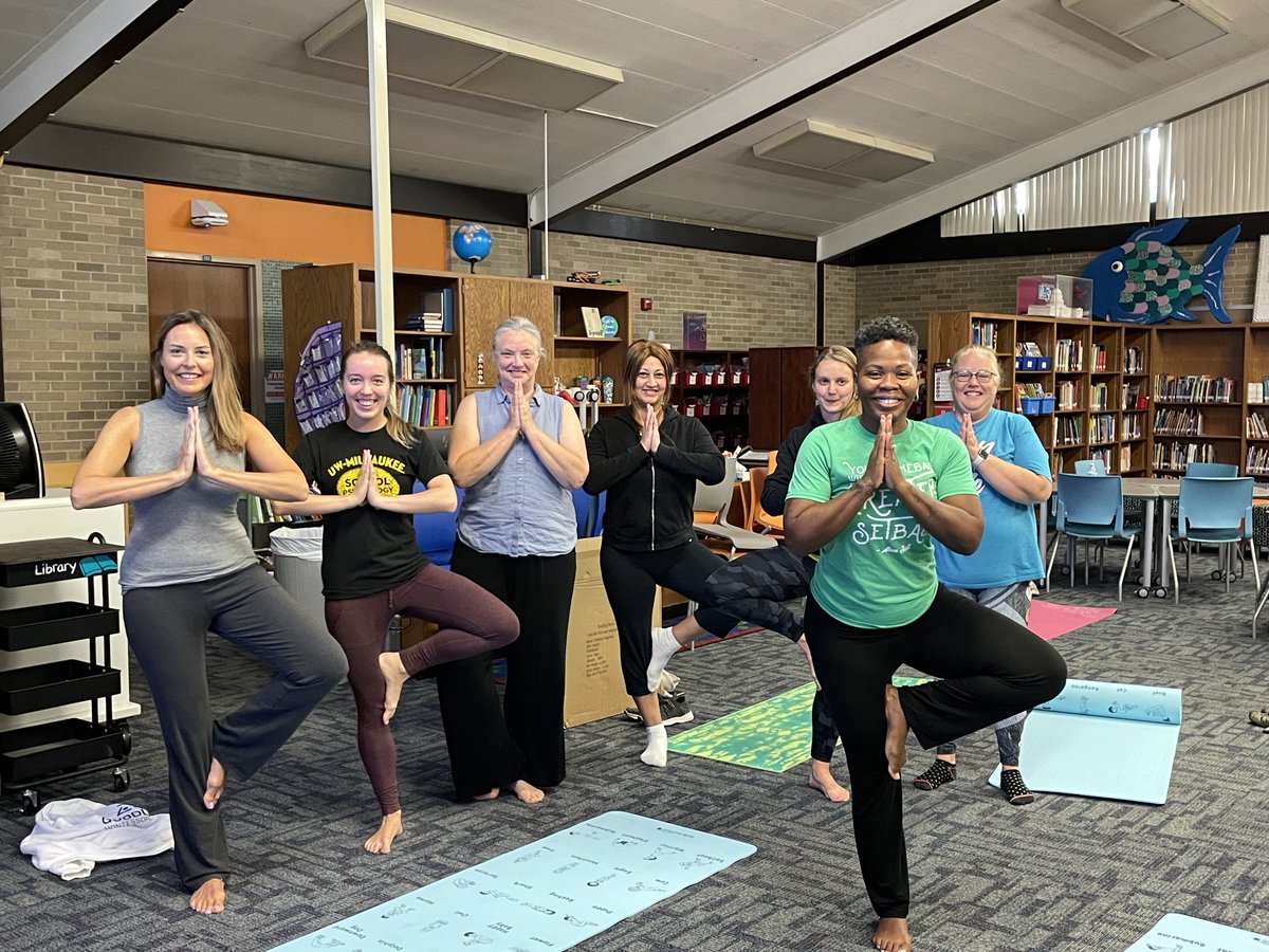 Early morning yoga with staff. Thank you to the amazing Alice Scott for leading us! <a href="/racineunified/">Racine Unified</a>