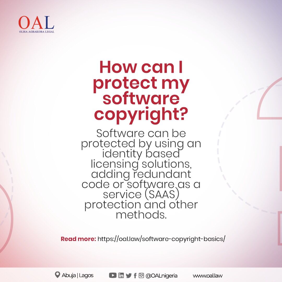 OALNigeria's tweet photo. The ways in which software is used, created, offered for sale, and promoted has provided various copyright issues. 

Click on the link in our bio to read more.

https://t.co/tnNx4Ry0bt

#oal  #lawfirm #software #softwarecopyright #technology #copyright #intellectualproperty #ip https://t.co/WbxnnMPleV