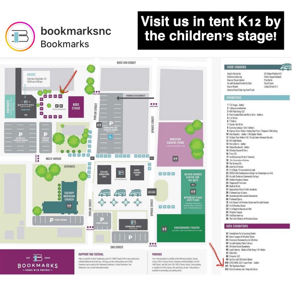 We’re so excited to announce that we’re tabling at the annual <a href="/bookmarksnc/">Bookmarks</a> festival TOMORROW in Winston-Salem NC! 📕 Visit us at tent K12.📍📌 Featuring top authors and stars such as <a href="/idinamenzel/">Idina Menzel</a> @neildegrassetyson and many others. ✨🤩👖🎨

For more:
bookmarksnc.org/festival
