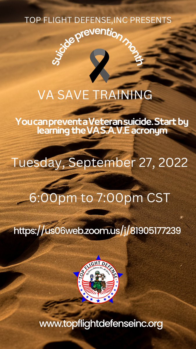 defense_top's tweet photo. Join Tuesday, September 27th we have partnered with the VA to bring you VA S.A.V.E Training. And on Wednesday September 28th for POCS Awareness and a discussion on SSI https://t.co/LxFl4WjJBB