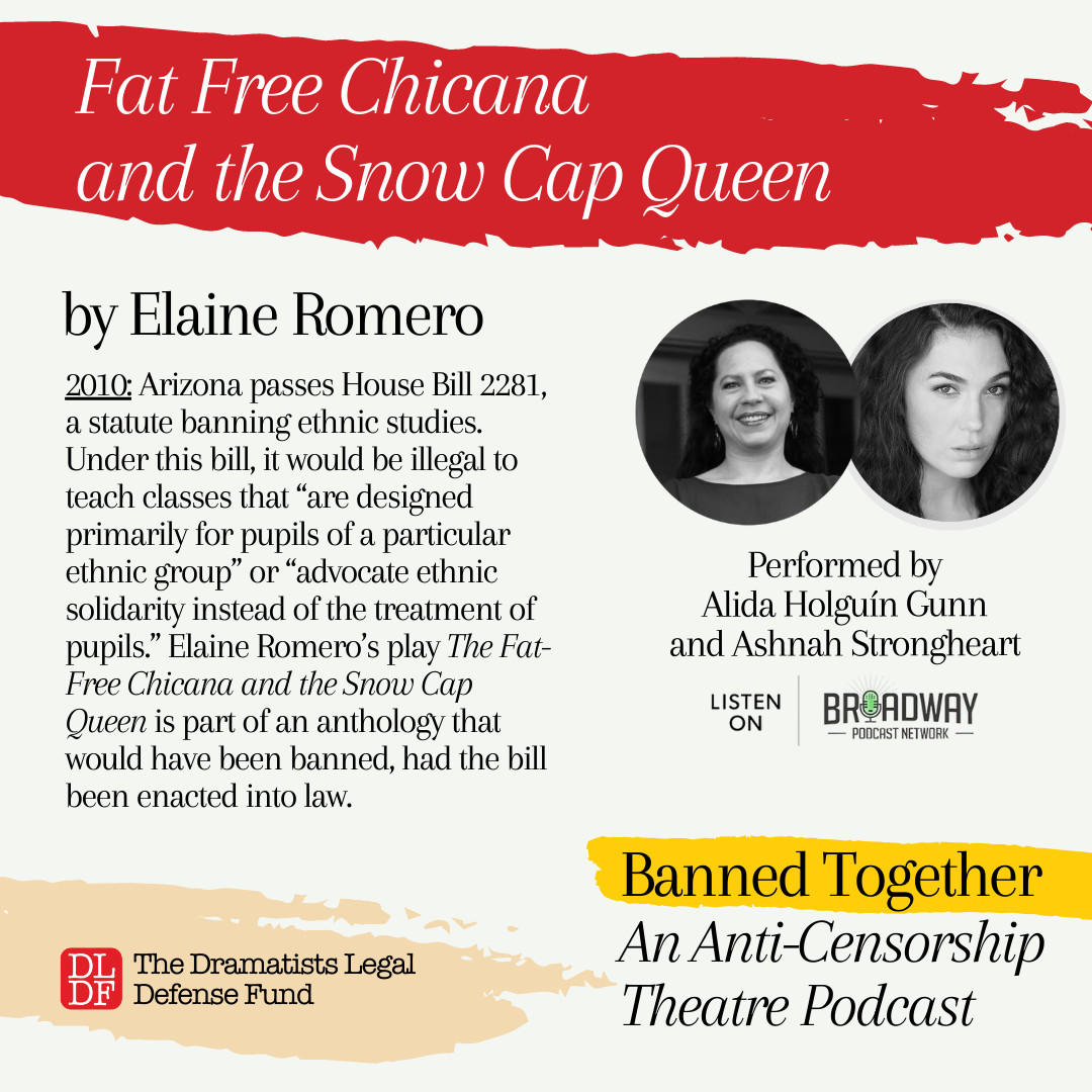 DLDF (@thedldf) on Twitter photo Hear <a href="/Ashnahhhh/">Ashnah Strongheart</a> & Alida Holguín Gunn perform a scene from "Fat Free Chicana and the Snow Cap Queen" by <a href="/ElaineRomero/">Elaine Romero🌵</a>.
Our #BannedBooksWeek podcast includes excerpts from 11 shows that have been banned/censored.
broadwaypodcastnetwork.com/bpn-live-repla…
<a href="/bwaypodnetwork/">Broadway Podcast Network 🎙 (BPN)</a> #BannedTogether Hear <a href="/Ashnahhhh/">Ashnah Strongheart</a> & Alida Holguín Gunn perform a scene from "Fat Free Chicana and the Snow Cap Queen" by <a href="/ElaineRomero/">Elaine Romero🌵</a>.
Our #BannedBooksWeek podcast includes excerpts from 11 shows that have been banned/censored.
broadwaypodcastnetwork.com/bpn-live-repla…
<a href="/bwaypodnetwork/">Broadway Podcast Network 🎙 (BPN)</a> #BannedTogether