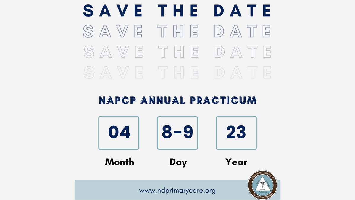 ndprimarycare's tweet photo. Big things are happening with our 2023 Practicum, so save the date! 

April 8th and 9th, 2023 are going to be an incredible weekend for naturopathic primary care. And, our entire conference is still virtual.

Follow us soon so you don't miss out on the details! #medtwitter https://t.co/zR1T6ztA0G