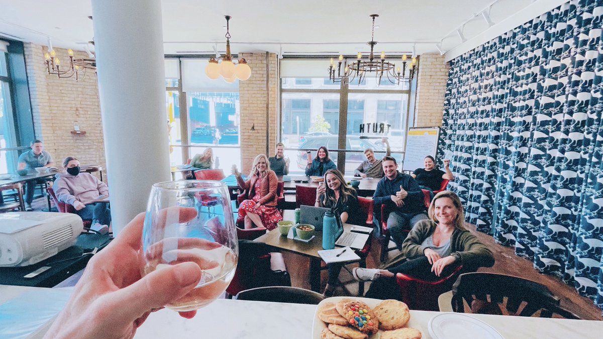 kctruth's tweet image. Yesterday we got the gang together in the Truth Bar for our Midyear All Agency meeting!  During these meetings we look back at the previous 6 months of work and celebrate each department's successes while also discussing future goals for the agency.   #kctruth #agencylife