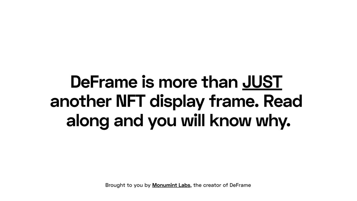 DeFrameOfficial's tweet photo. 1/ DeFrame is more than JUST another NFT display frame

Read along and you’ll know why 👇🏻 https://t.co/v9SwQHR0BY
