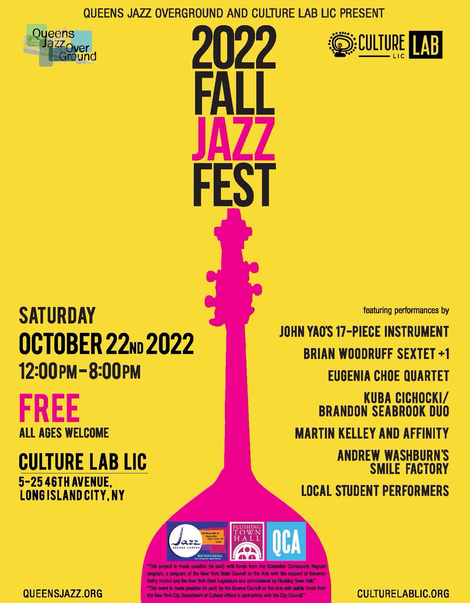 The Queens Jazz OverGround has been presenting an annual jazz fest showcasing Queens-based bandleaders since 2013 and we are proud to present our 2022 Fall Jazz Fest in partnership with Culture Lab LIC!