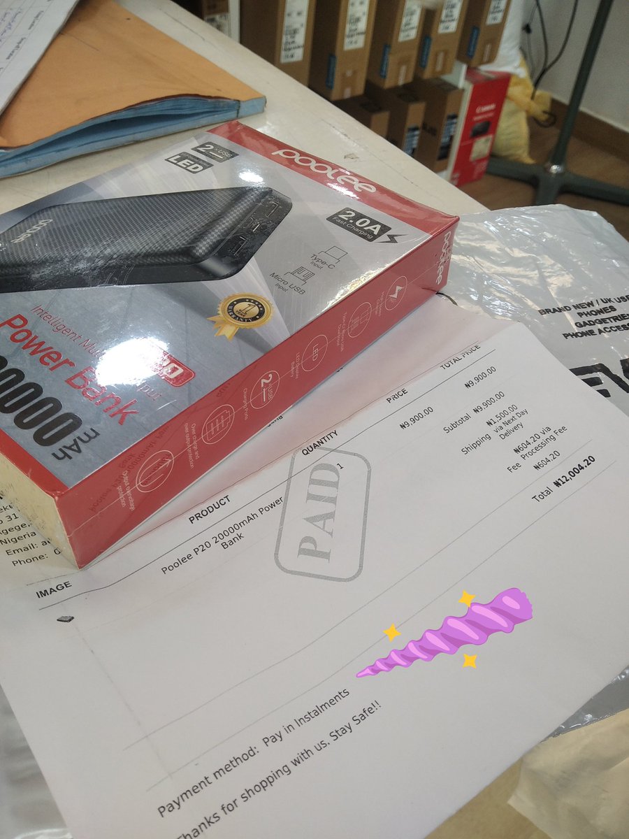 RevenesNigeria's tweet photo. 5 days ago, we officially unveiled BUY NOW, PAY LATER on Revenes, powered by Zilla. 

Today, we received our first Payment in Instalments order: a Poolee P20 Power Bank. 🥂

This is Revenes. ✍🏾 
You're in the right space. 🤝🏾

#poolee #bnpl #revenes iPhone 8 #usezilla https://t.co/El4vVcdCo6