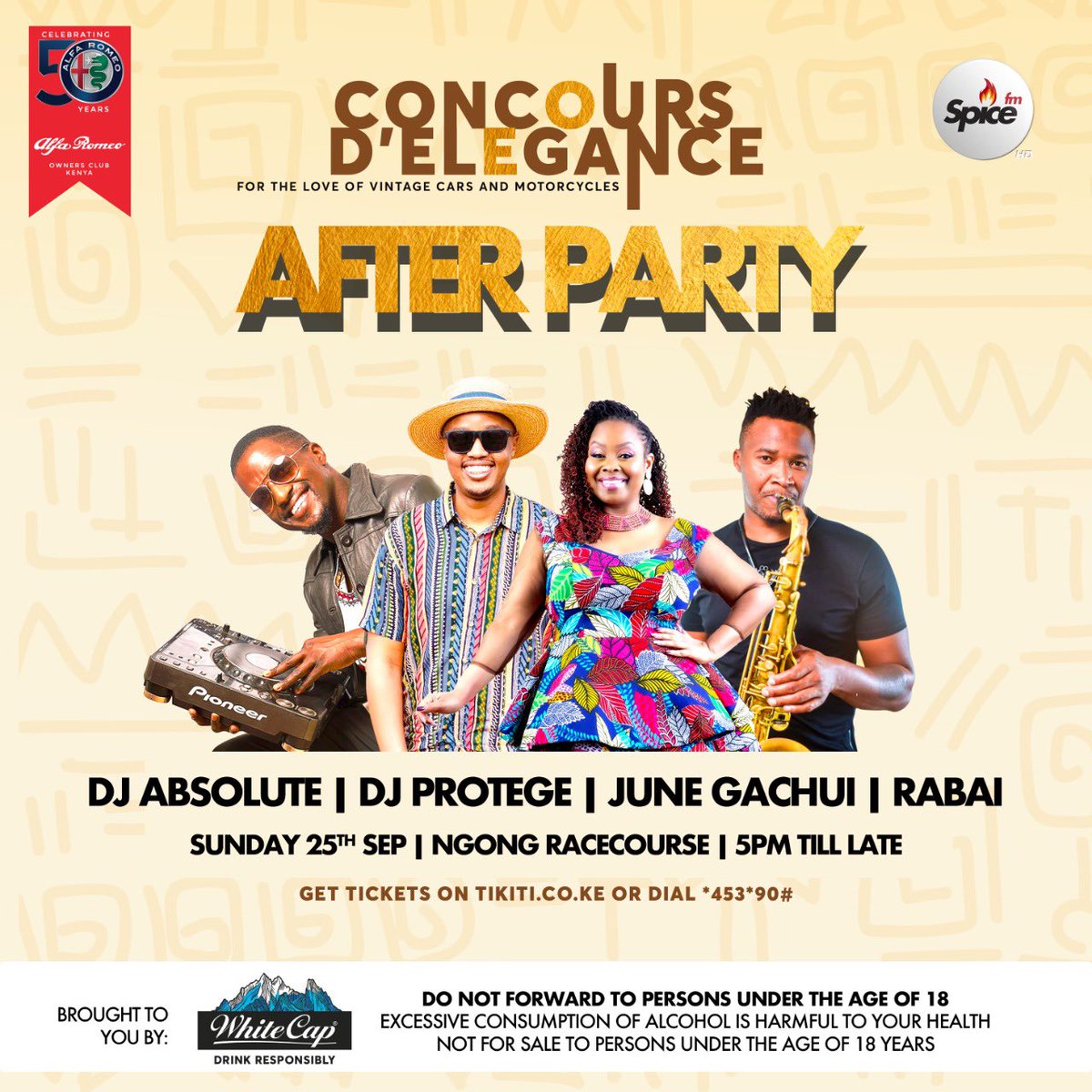 concours_kenya's tweet photo. The Golden Africa Concours d’Elegance after party will be happening from 5pm on Sunday 25th, courtesy of WhiteCap Crisp, the responsible drinking partner of this year’s event. 🎟 Tickets 👉  https://t.co/EUqztkE6z4 #ConcoursKenya #SipCrisp https://t.co/DKAxR8efzr