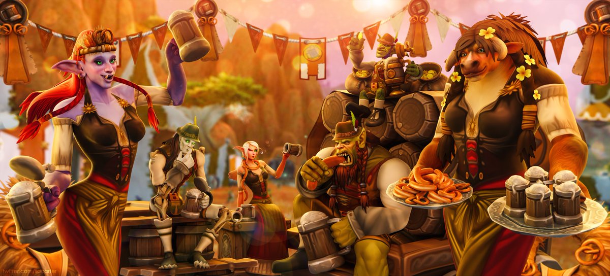 lidcarter's tweet image. Celebrate the Brewfest with the fun guys from the Horde! They know how to set the heat! Pour a beer and count: one, two, three! Eat sausages! Who will be faster?! 🍻🍞🥨

#worldofwarcraft #WarcraftBrewfest
