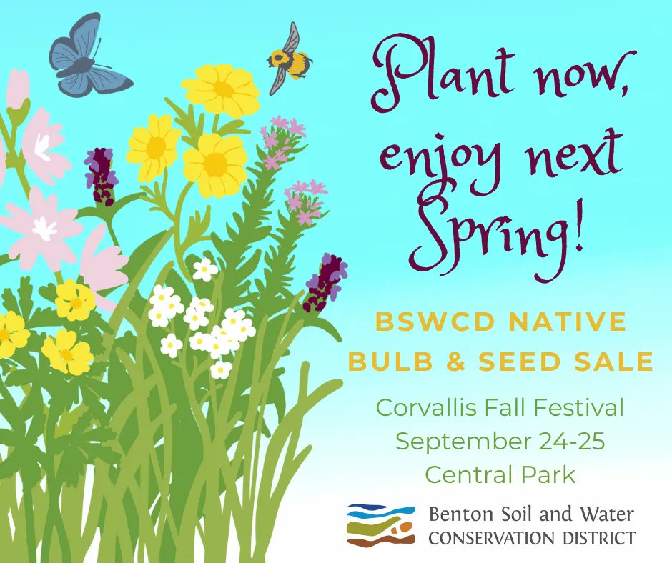 BentonSWCD's tweet photo. Our annual Bulb and Seed Sale is happening THIS WEEKEND! Find us at the Corvallis Fall Festival to get all your favorite native lilies, tulips, annuals, and more. Remember – we’re accepting cash or check only. See you there! https://t.co/y7bCf70fLZ