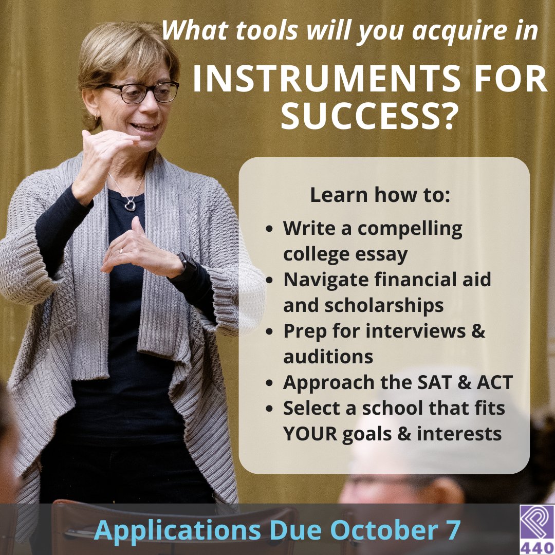 P440's tweet photo. Are you a @PHLschools high school student with an interest in #music who is looking for guidance on the college application process? Learn the ins and outs of putting together a stellar #collegeapplication in #InstrumentsforSuccess. Register today! https://t.co/SAVAm5PDeM https://t.co/8aQpPuasZV