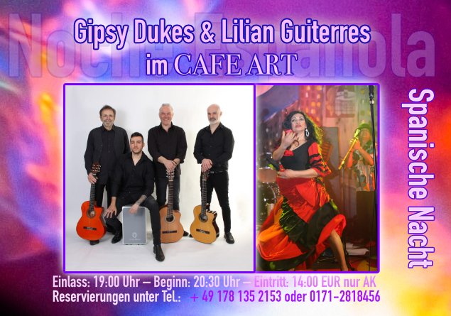 Am 23.09.2022 #Noche_Espanola – #Gipsy_Dukes #Cafe_Art Einlass 19:00 Eintritt 14.- € AK Kleinfeldweg 42 69190 #Walldorf mycafeart.de/veranstaltunge…  #Wiesloch #Heidelberg #Reilingen #Karlsruhe  #Sandhausen #Hockenheim #Speyer #StLeon #liveMusik #Musik #SAP reisen-travel.com