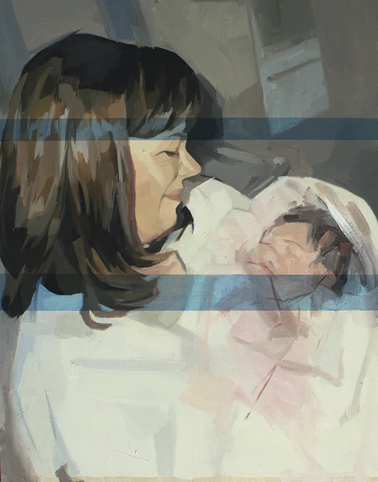 Paintings of me and my mom based on childhood photos from my 2019 solo show "Cowboy Take Me Away" 