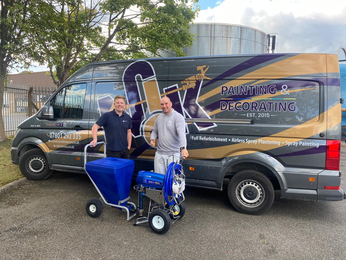 spraydirect's tweet photo. It’s great to see our customers doing well and expanding their business. Nik has been back again to collect yet another Mark V PC, Hopper and Bag Roller setup so he’s able to keep up with the plaster spraying demand! https://t.co/tpUEQ3lCX7