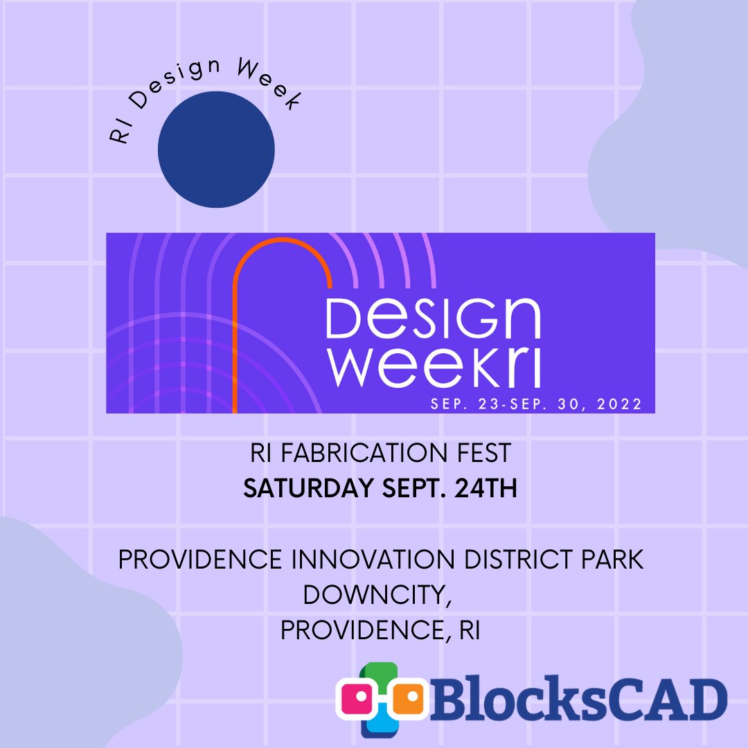 BlocksCAD's tweet photo. BlocksCAD is so excited to be at the RI Design Week this Saturday in Providence! Stop by and check out our table at Fabrication Fest! #ridesignweek #steam #blockscad #teachersofinstagram #stemed #k12 #rhodeisland #mathteachersofinstagram #scienceteachersofinstagram #computersci https://t.co/CFImS4GFGX
