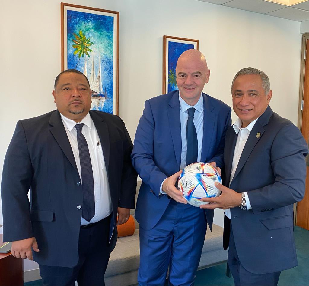 FFBelize's tweet photo. President of FIFA Gianni Infantino and President of the Football Federation of Belize met with Prime Minister of Belize Hon. John Briceño. PM Briceño.  commits to increased budget for sports @FIFAcom https://t.co/bwEHrgAWE6