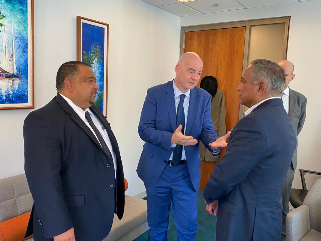 President of FIFA Gianni Infantino and President of the Football Federation of Belize met with Prime Minister of Belize Hon. John Briceño. PM Briceño.  commits to increased budget for sports <a href="/FIFAcom/">FIFA</a>