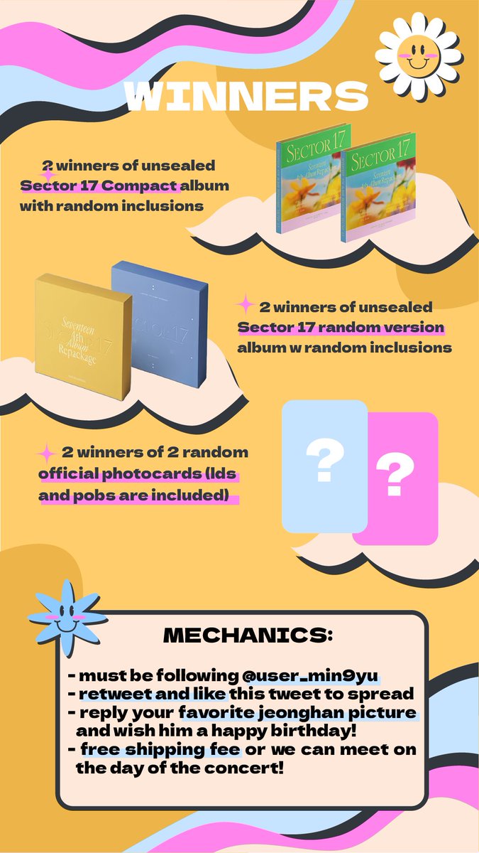 user_min9yu's tweet photo. ✨️JEONGHAN BIRTHDAY GIVEAWAY✨️

- mbf
- rt &amp; like
- reply ur fave jeonghan pic and wish him a happy birthday!
- free sf or meet up on concert day
- winner will be picked on 10/04/22 via wheel of names ^^

might still add more if ever!! https://t.co/0AjObHZJ89