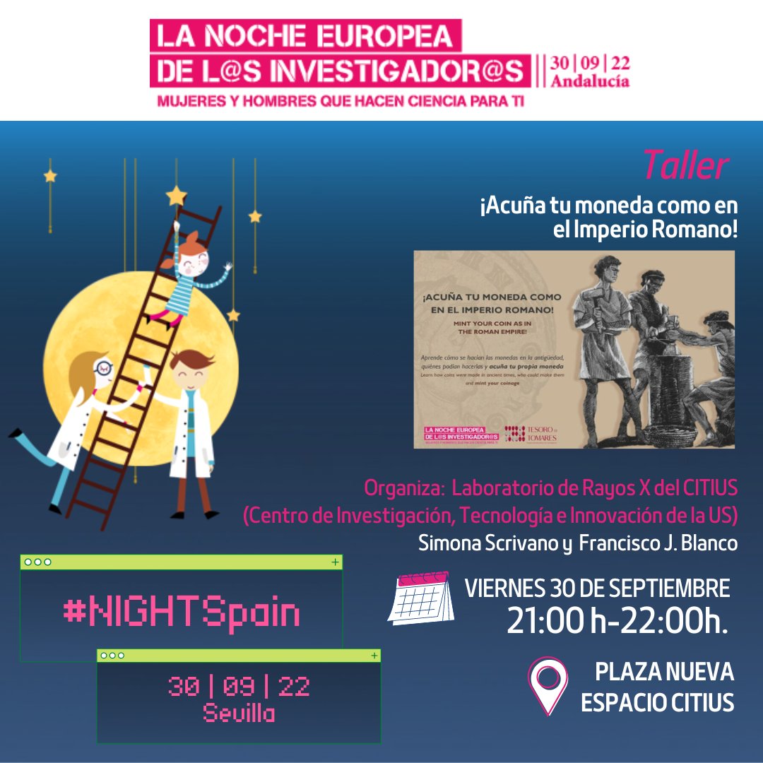 Acércate el próximo 30 de septiembre a Plaza Nueva, acuña tu propia moneda y conoce el Tesoro de Tomares en esta actividad de la US para la #NIGHTSpain 🪙 

➡️…osinvestigadores.fundaciondescubre.es/actividades/ac…

<a href="/InvestigaUS/">Investigación US</a> <a href="/FDescubre/">Fundación Descubre</a>