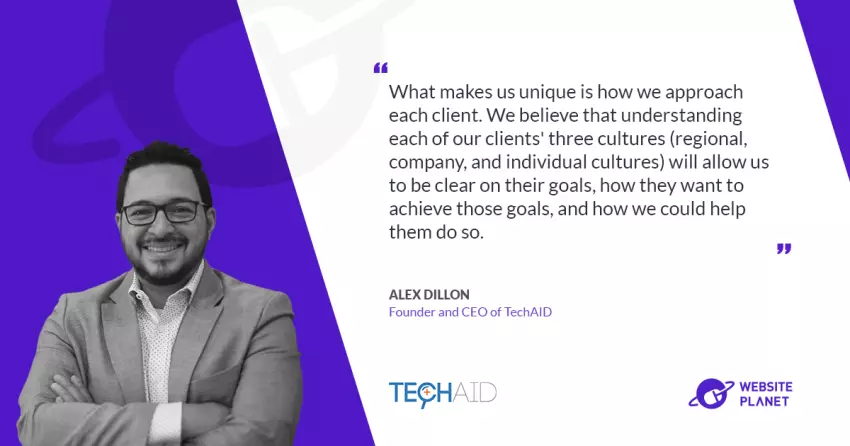 TechAID_CO's tweet photo. Check out the interview on the @website_planet magazine, where Alex Dillon, our CEO & Founder, explains how we deliver value from QA and Software Testing. https://t.co/iVQH4s5mNJ
#QA
#QAServices
#SoftwareTesting
#StaffAugmentation
#WebsitePlanet
#TechAID https://t.co/jtWX7La2Mj