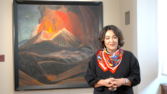 Isn’t "Erupción del Paricutín" by Mexican artist #DrAtl a captivating explosion of color? We see he abandons small brushstrokes and traditional perspective, giving the work a sense of monumentality. Learn more with #BofAMasterpieceMoment and <a href="/MUNALmx/">MUNAL</a>. bit.ly/3R2oZjT