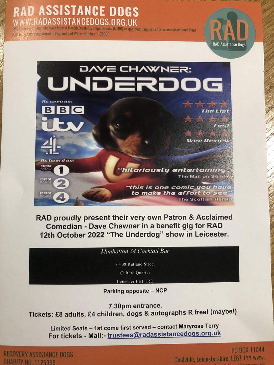 RAD_DogsCharity's tweet photo. If you live in Leicester you will not want to miss RADs night with Dave Chawner at the Manhatten Bar! https://t.co/MaPZL1g8nS