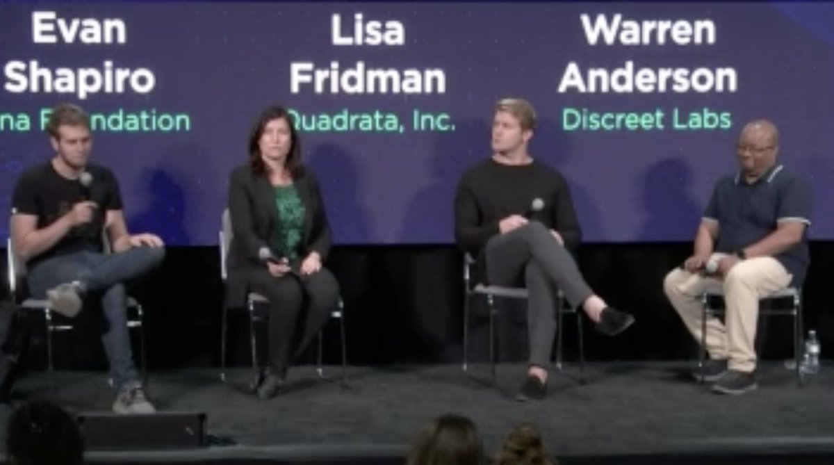 Check out the privacy panel underway with <a href="/MinaFoundation/">Mina Foundation (httpz) 🪶</a>'s <a href="/evanashapiro/">Evan Shapiro</a>, <a href="/dragonwolftech/">Jason Nelson</a>,  <a href="/warpaul/">WPA 🇺🇸</a> and Lisa from <a href="/QuadrataNetwork/">Quadrata Identity Passport</a>  at <a href="/MessariCrypto/">Messari</a>