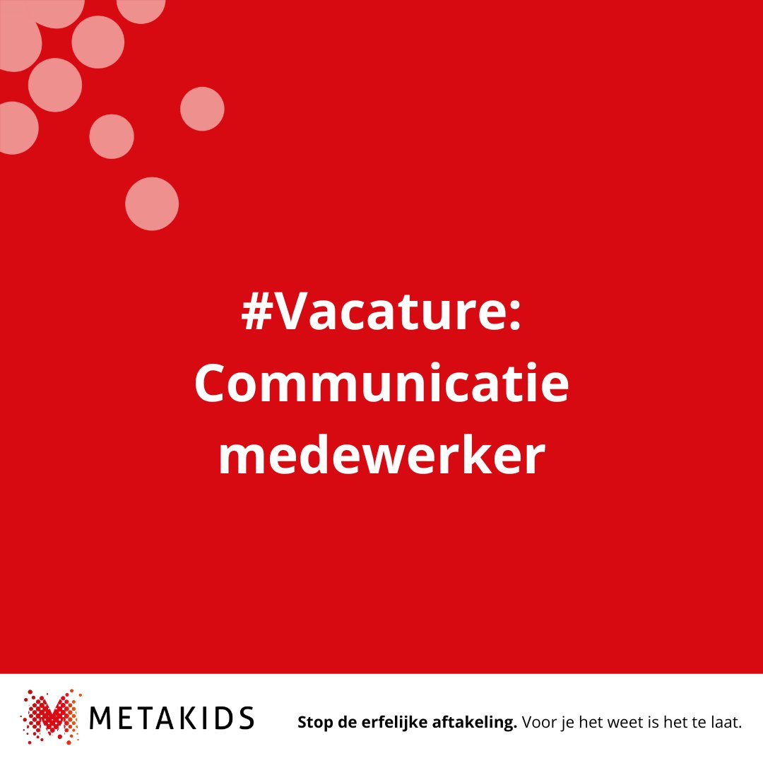 #Vacature #CommunicatieMedewerker: We zijn op zoek naar een nieuwe collega die het Metakids team komt versterken. Ben jij een kei in #OnlineCommunicatie? Of ken je iemand waarvan je denkt dat dit een mooie #uitdaging is, laat het ons weten!
👉 metakids.nl/over-ons/vacat…