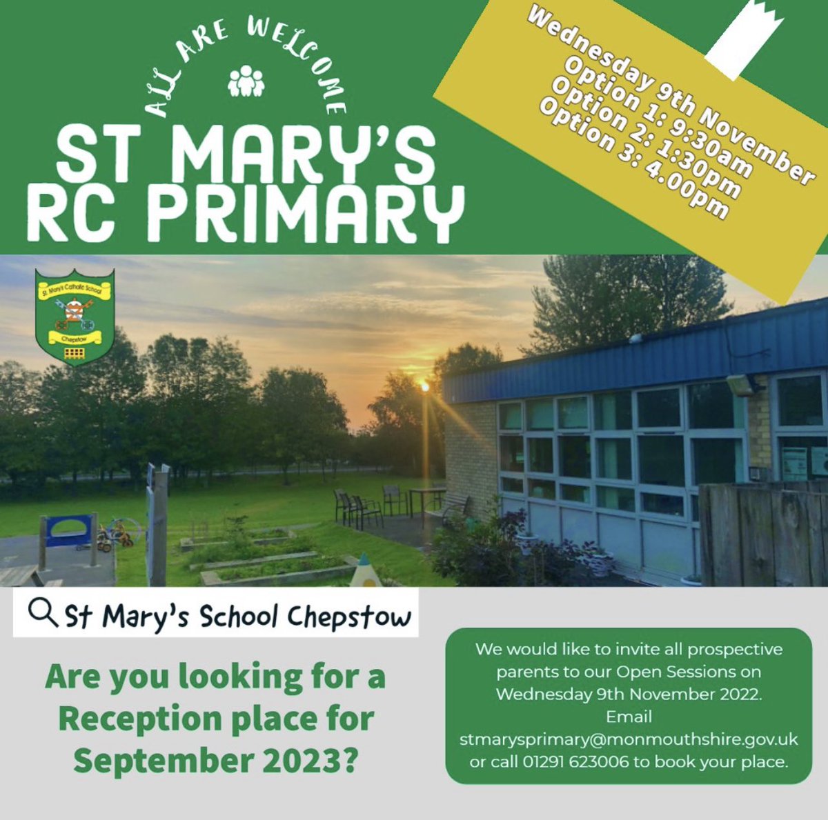 StMarysRCSch's tweet photo. We will be holding open sessions for those families looking for Reception places September 2023. Contact the school to book your place. https://t.co/dRKR65nloZ