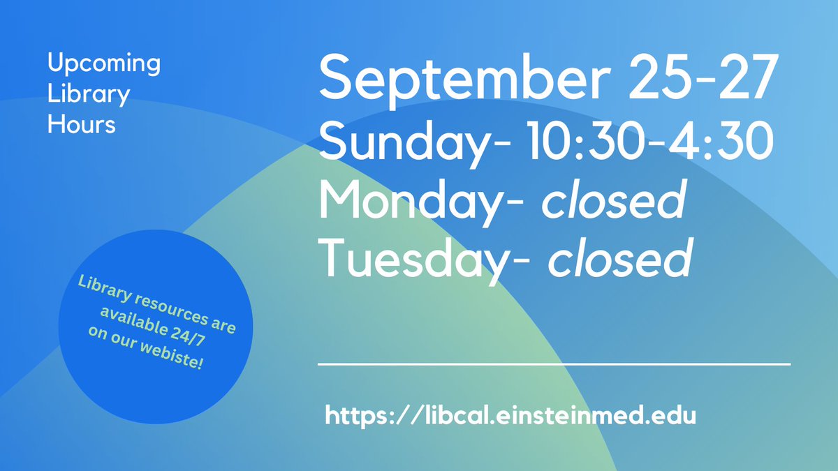 EinsteinLibrary's tweet image. We were getting ahead of ourselves! We will be closed this Monday &amp;amp; Tuesday in observance of Rosh Hashanah.  We&apos;ll be back bright &amp;amp; early (8:30) on Wednesday morning!