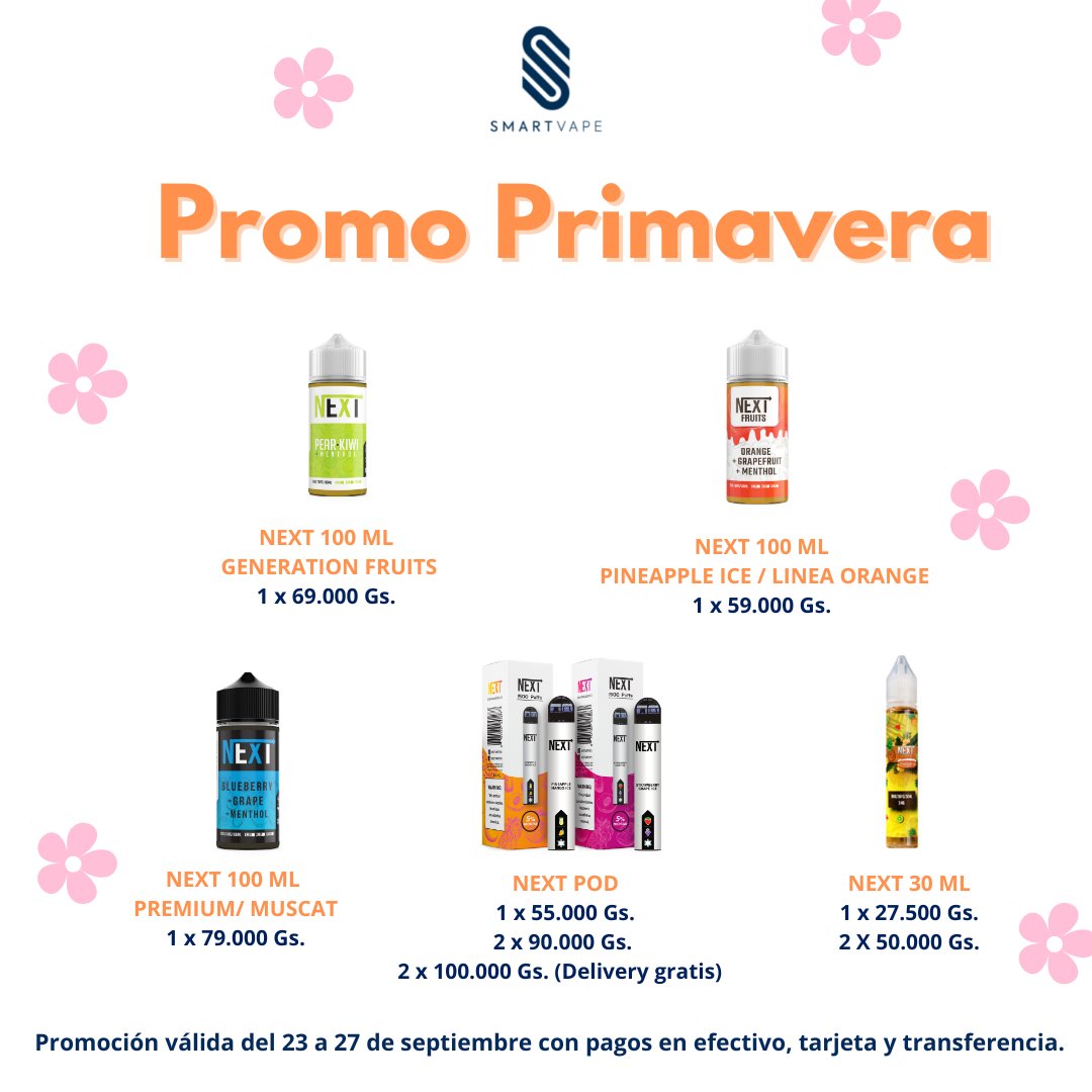 vapourfirepy's tweet photo. ¡MEGA PROMO PRIMAVERA! 🌼🌸🌹✨

 Abrimos nuestras tiendas hasta las 20:00 hs. ⏰

DELIVERY hasta las 00:00 hs. 🚚📦
WhatsApp: https://t.co/Twwtbp93fD

Prohibida la venta a menores de edad. 🔞🚭 https://t.co/yxrWHyRVjt