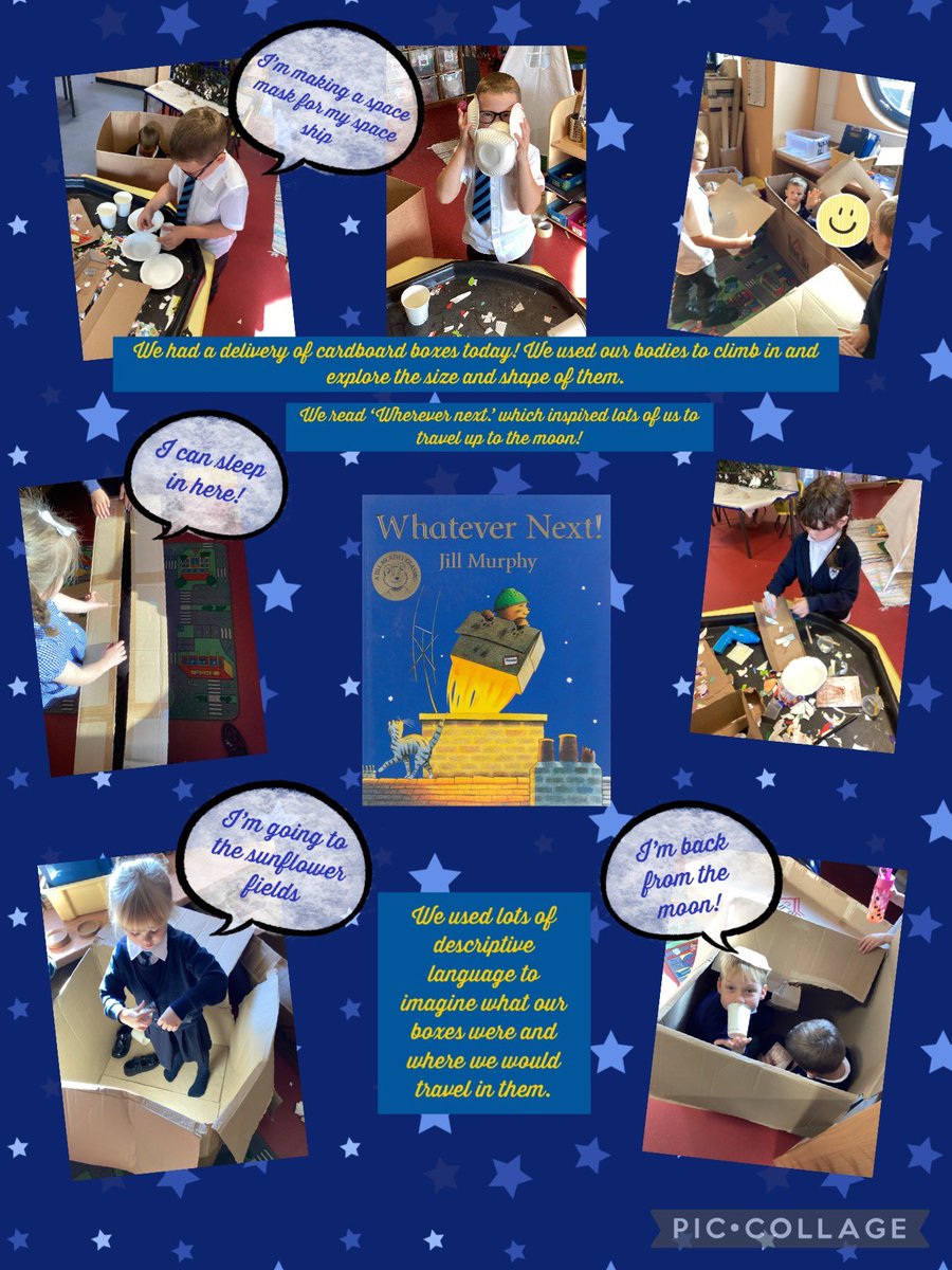 DosbarthAmroth's tweet photo. 📚Whatever Next!📦Today, we listened to the story ‘Whatever Next’ and explored different sized and shaped cardboard boxes to go on our own adventures. We had lots of fun using our imaginations to create new experiences and even made accessories for our journeys. Gwaith da pawb!✨ https://t.co/UVq2ffg488