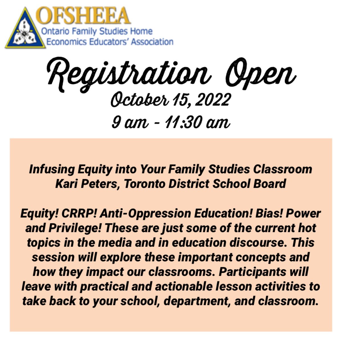 This is the first of many FREE PD opportunities for OFSHEEA members this coming year. For non-members the cost is $5 and can be submitted via etransfer at ofsheea@ofsheea.ca Registration Here: forms.gle/YnaDm3StqWkSvk…
