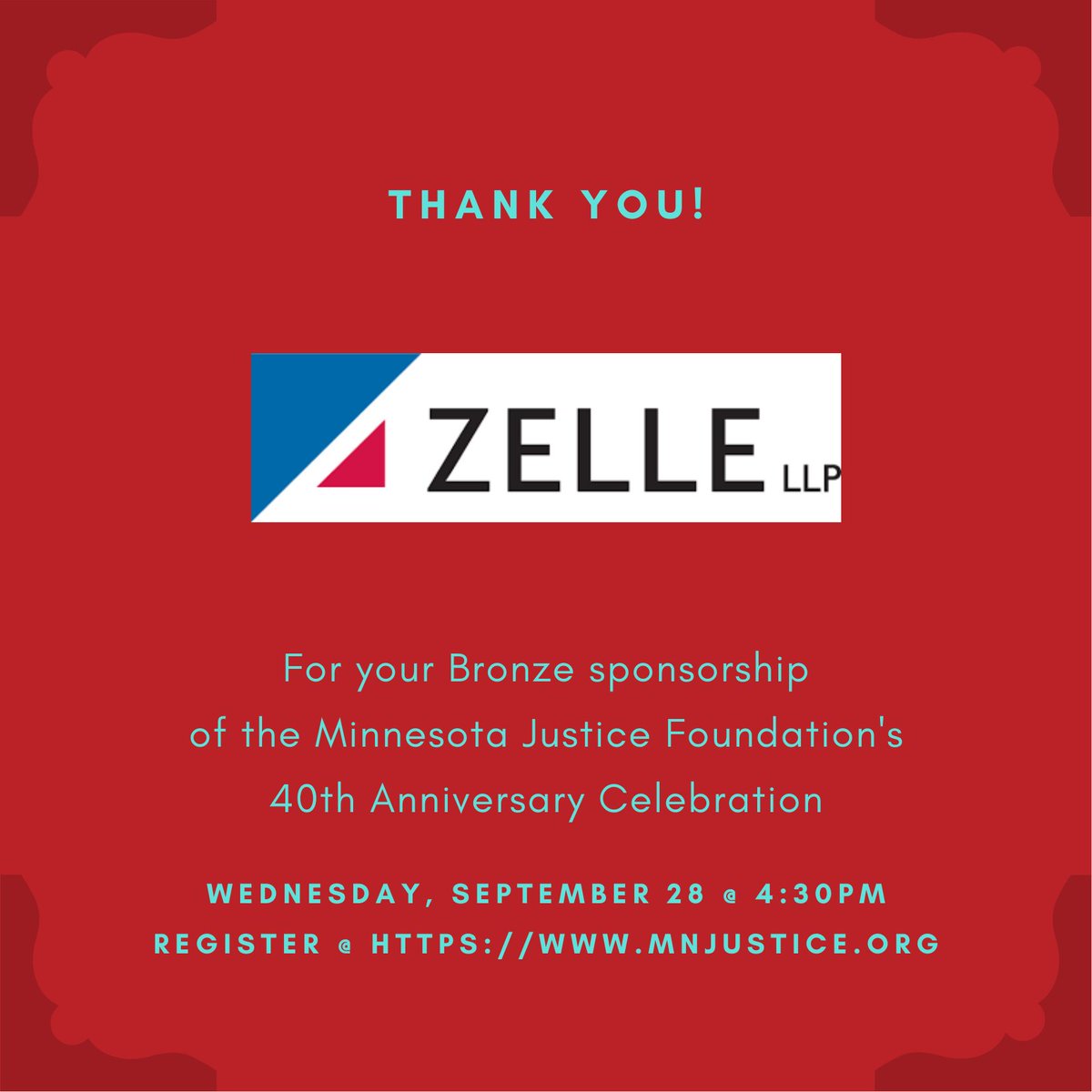 Thank you to Zelle LLP for your Bronze sponsorship of MJF's 40th Anniversary Celebration!