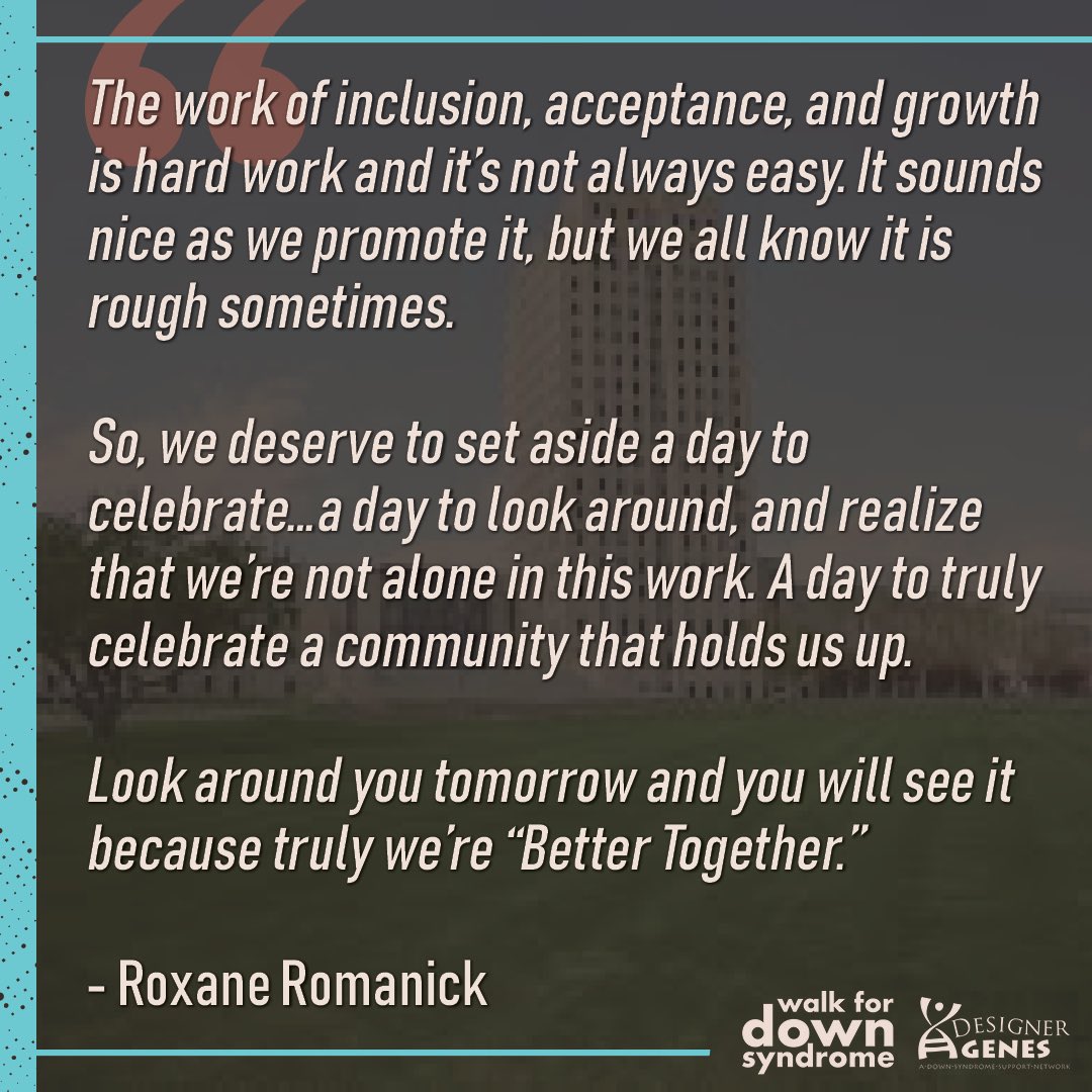 designergenesnd's tweet photo. A message from Roxane before tomorrow’s Walk for Down Syndrome: https://t.co/yEvmW51ns0