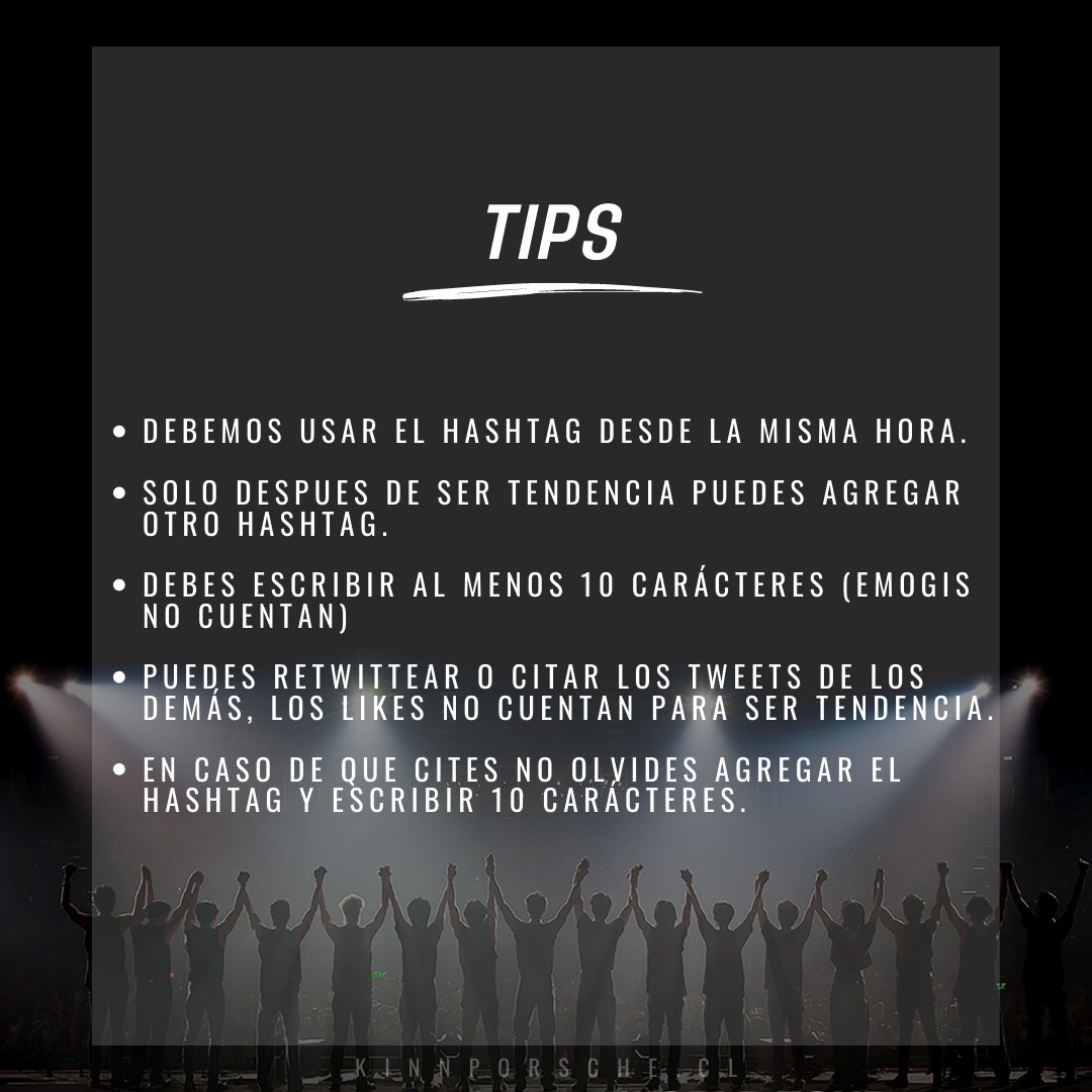 TWITTEADA MASIVA POR UN #KinnPorscheTourChile 

Les recordamos que pronto realizaremos  una twitteada masiva con la finalidad de tener la atención de las productoras y beoncloud.
Luchemos juntes para que los chicos visiten nuestro país. ❤️🔥 

¡Les invitamos a unirse!