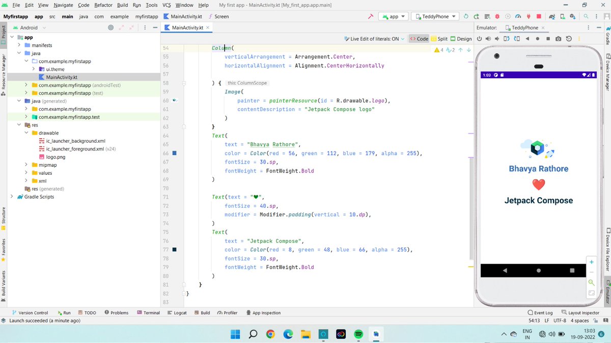 ecstatic_bhvaya's tweet photo. Develop My  First App in jetpack compose with the help of....🥹🥹#ComposeCamp, #ComposeCampIndia and Google #DeveloperStudentClubs #GDSCITM @GoogleDevsIN @GDSCITM  @Anshit_03 https://t.co/xte3mLJH2x