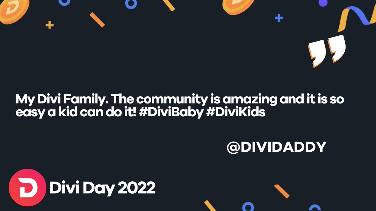 DiviProject's tweet photo. For #DiviDay2022, we asked all of you what your favorite aspect of $DIVI is. @theDiviDaddy loves how easy it is! $DIVI really is a family affair. 🫶

Cheers, DiviDaddy, and thank you for being part of this amazing community! 🤝

Only 2 days until #DiviDay 👀 https://t.co/3sYfjRJsnM