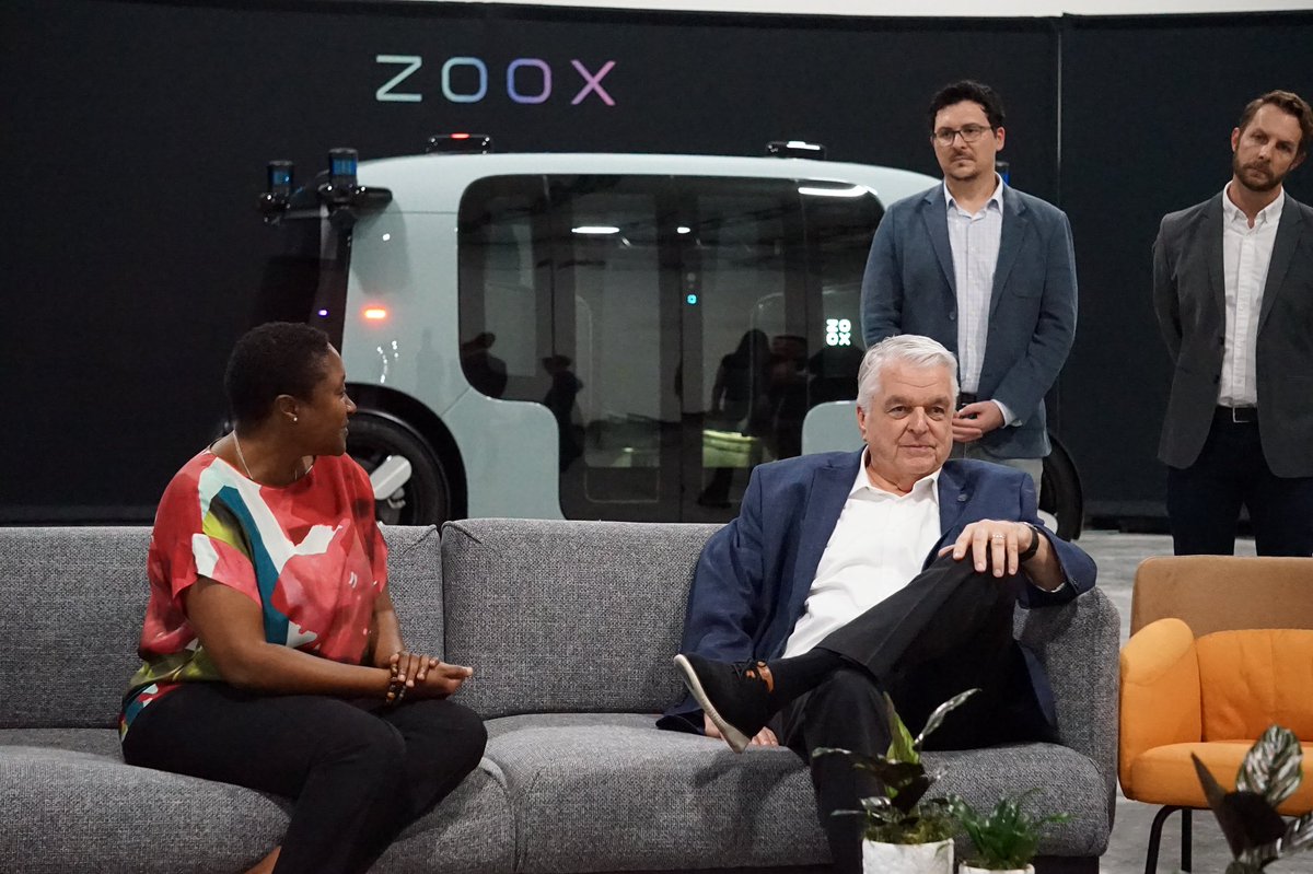 SteveSisolak's tweet photo. Welcome to the future, Nevada. It’s green!🛣️

Nevada is ready for bold, innovative solutions that will both protect our environment and create good paying jobs! Thanks for letting me stop by, @Zoox. I’ll see you on the road! https://t.co/X63dG3FTV2