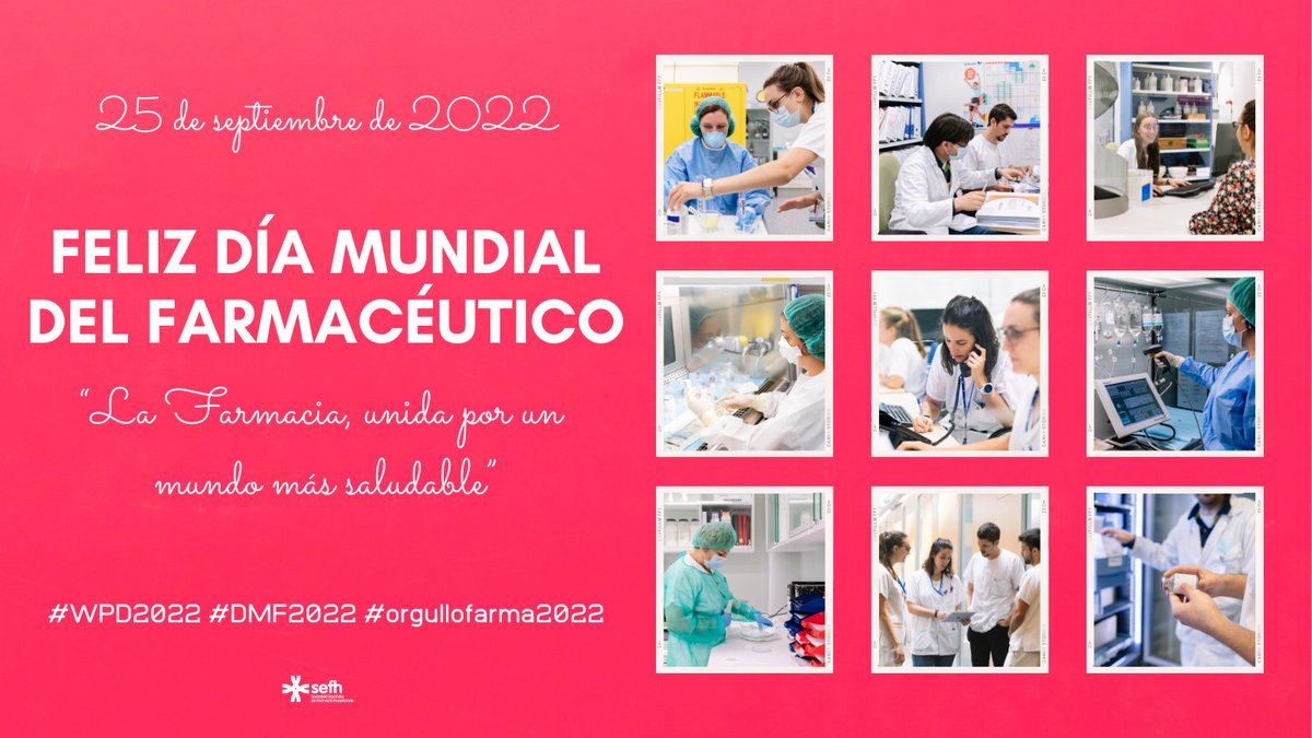 🎉💊👩‍🔬Feliz #DiaMundialdelFarmaceutico

“La Farmacia, unida por un mundo más saludable”
Hoy celebramos nuestra profesión agradeciendo a los farmacéuticos de todos los ámbitos su gran labor y destacando la meta común que nos une, el paciente

#WPD2022 #DMF2022 #orgullofarma2022