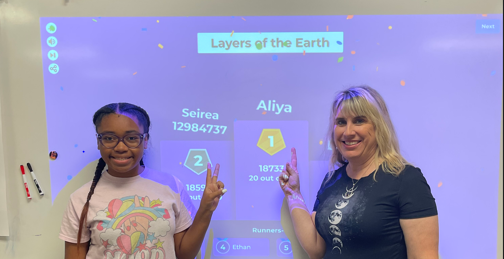 DenisecWright's tweet photo. Great job Aliyea in #EarthScience today ! #kahoot #layersoftheearth #geology #futuregeologist #teaching #girlsinstem https://t.co/T2cVadbYUE