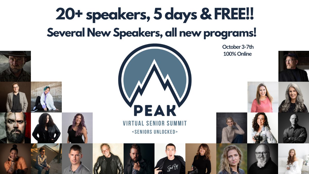 JHPhotoDesign's tweet image. FREE PEAK Senior Summit!  Details inside… - mailchi.mp/a3c394a173a2/p…