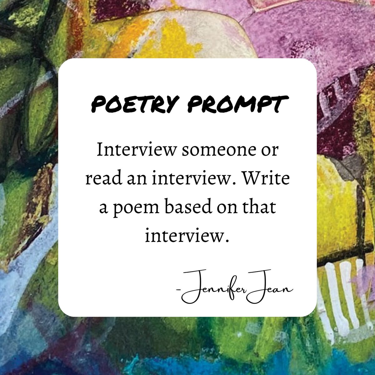 fishwifetales's tweet photo. Take a stab at this prompt from OBJECT LESSON: A GUIDE TO WRITING POETRY!
Interview someone or read an interview. Write a poem based on that interview.
For questions to expand on this prompt, grab a copy of the guide: https://t.co/LFgkXMgBVy
#objectlesson #writepoetry #poet https://t.co/58FaSoFCT3