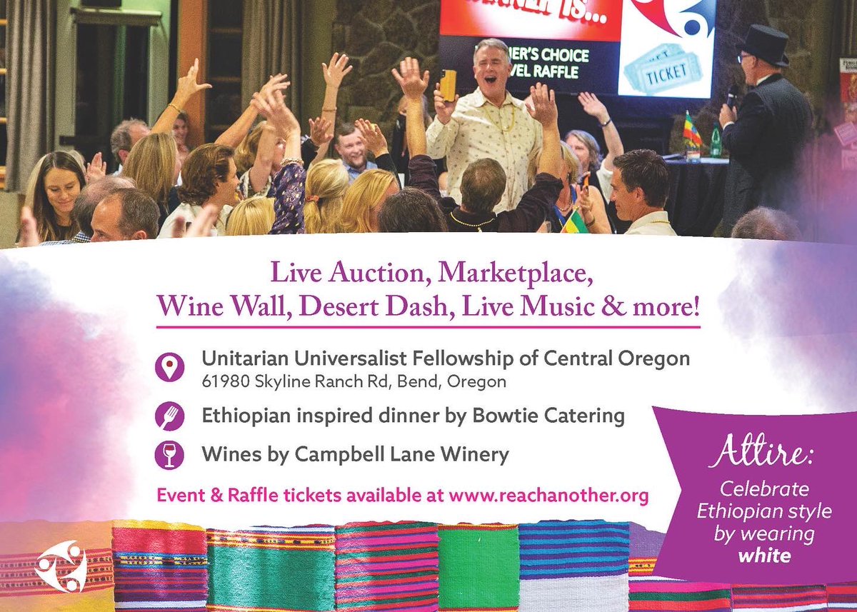 ReachAnother Foundation (@reachanother) on Twitter photo You're invited! ReachAnother's annual Evening for Ethiopia Gala event is Saturday, October 15 at the Unitarian Universalist Fellowship of Central Oregon in Bend. Join us for a magical night to support a good cause. 
Be sure to purchase your tickets today! reachanother.org/2022-gala/ You're invited! ReachAnother's annual Evening for Ethiopia Gala event is Saturday, October 15 at the Unitarian Universalist Fellowship of Central Oregon in Bend. Join us for a magical night to support a good cause. 
Be sure to purchase your tickets today! reachanother.org/2022-gala/