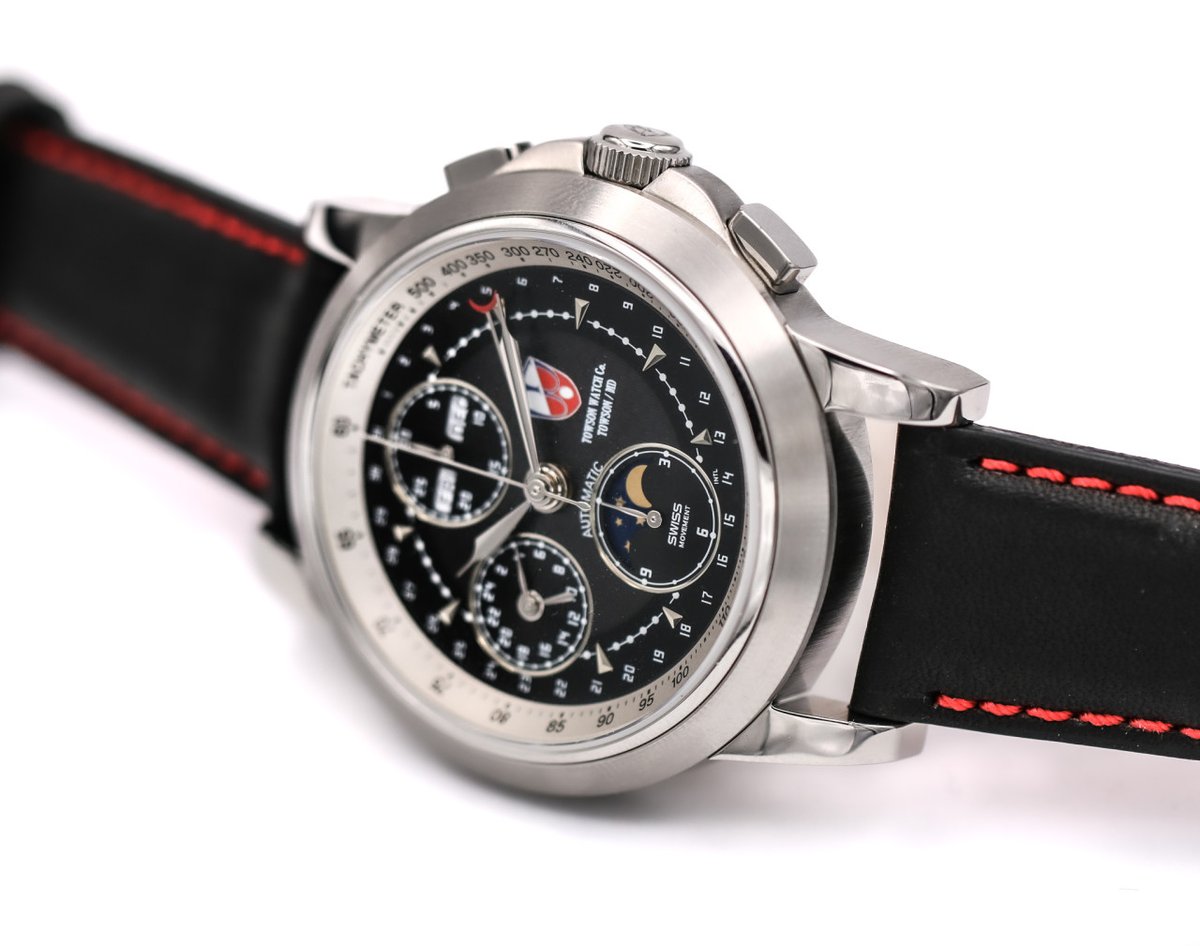 TowsonWatches's tweet photo. The blue-stitched Nappa leather strap balances well with the moonphase, while the red-stitched strap comes together with the TWC shield. There's many options and it may be ... #tachymeter #missionM250 #towsonwatchco #watchfam #watchcollector #triplecalendar #chronograph #custom https://t.co/J3k6J7x7ko